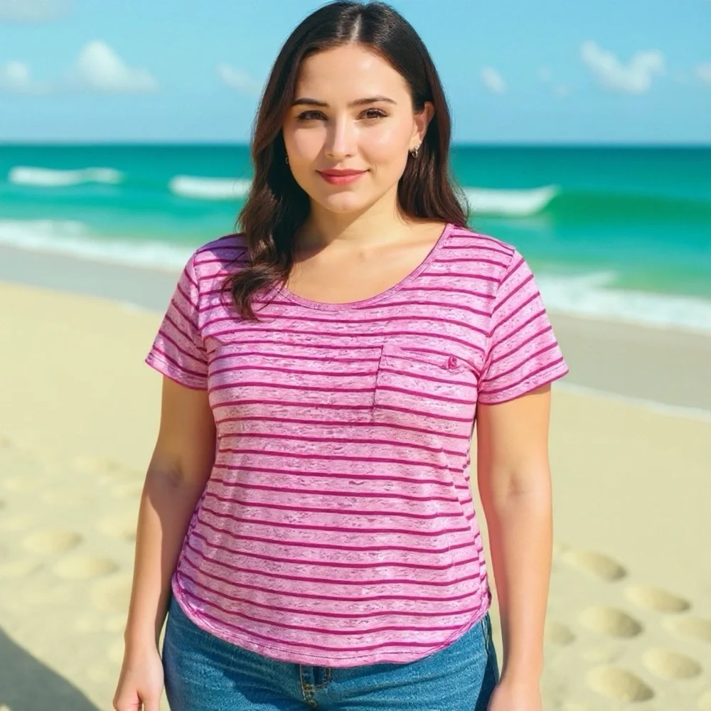 SOLD. Pink Striped Women's Top - Picture 1 of 8